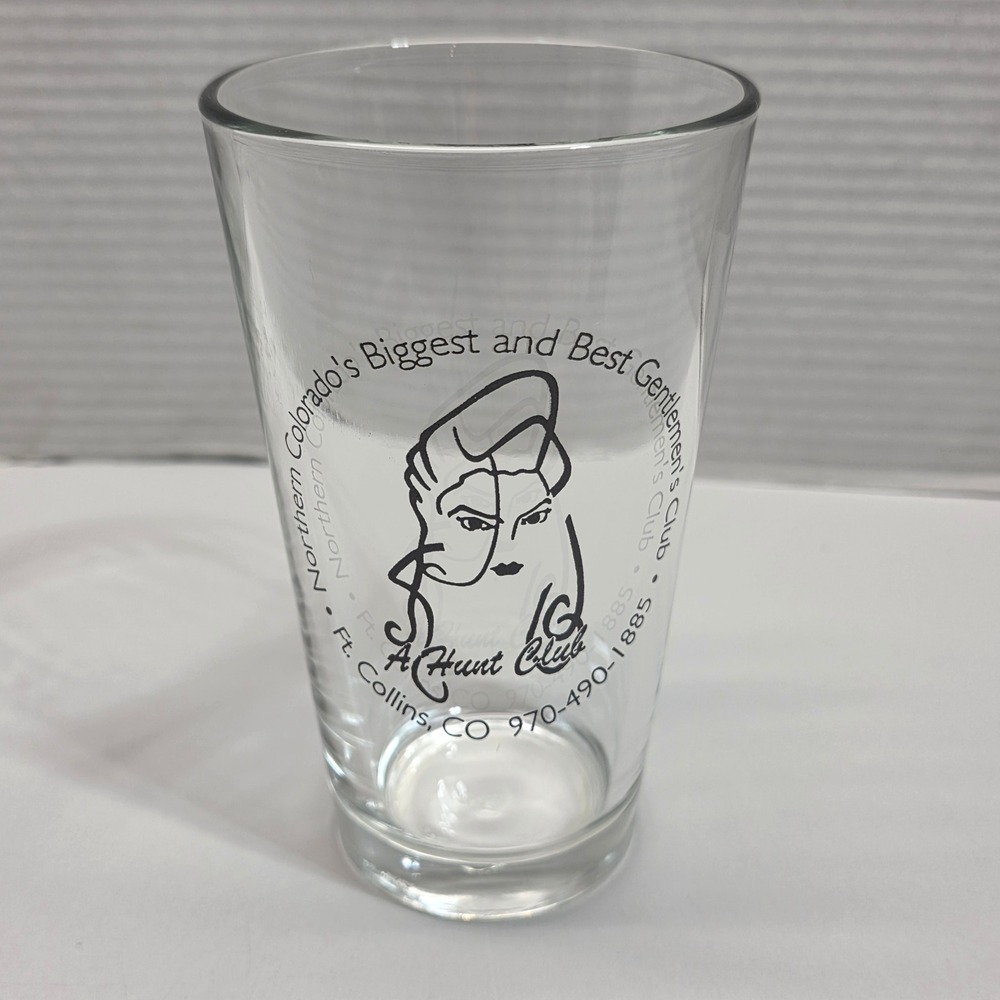 A Hunt Club Ft Collins Colorado Gentlemen's Club Vintage Pint Glass Clear Black - Picture 1 of 2